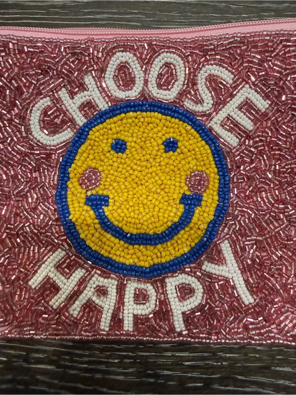 Choose Happy Pink Beaded Women’s Pouch